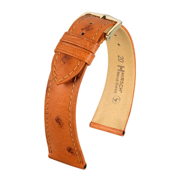 Hirsch Massai Ostrich Golden Brown Leather Watch Band