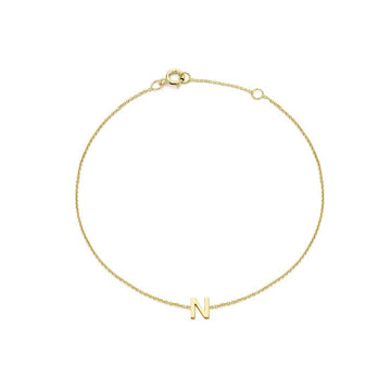 9K Yellow Gold Mini Initial 'N' Bracelet 15.5-19cm