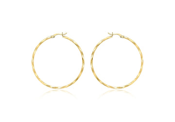 9K Yellow Gold Diamond Cut Hoop Earrings 42mm