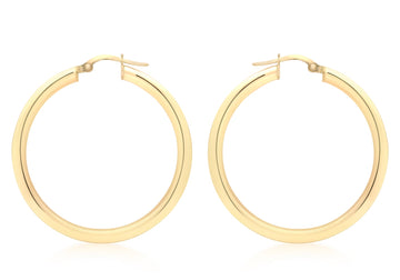9K Yellow Gold 3mm Round Hoop Earrings 35mm