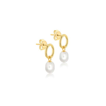 9K Yellow Gold Freshwater Oval Baroque Pearl Drop Earrings