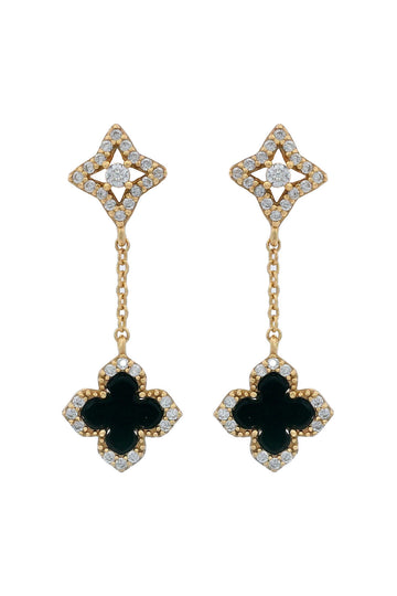 GEORGINI MIDNIGHT VELVET BLACK AGATE FAIRWATER DROP EARRINGS GOLD