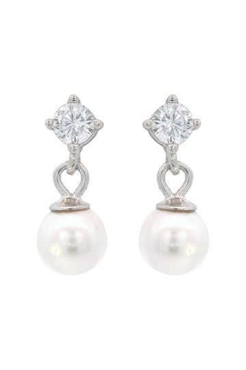 ADAGIO TOUCH OF SPARKLE DANGLE DROP PEARL EARRINGS SILVER