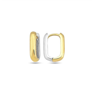 9K Yellow Gold & White Gold Rectangle Huggie Earrings 15mm