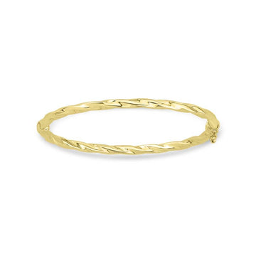 9K Yellow Gold Twisted Hollow Bangle 60mm
