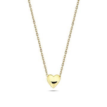 9K Yellow Gold Puff Heart Necklace 45cm
