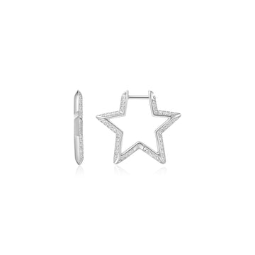 Ania Haie Silver Medium Star Pave Hoop Earrings