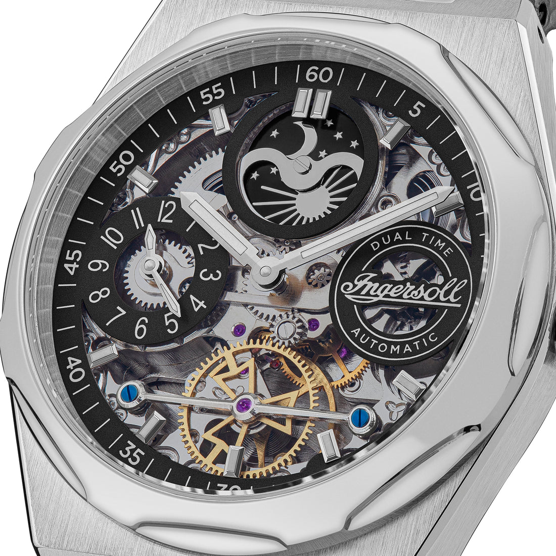 Ingersoll The Broadway Automatic Silver Dial Black Leather Strap Watch