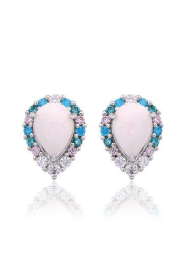 GEORGINI WISTERIA CREATED OPAL FLORIBUNDA STUD EARRINGS SILVER