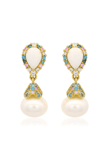 GEORGINI WISTERIA CREATED OPAL AND PEARL CASCADE EARRINGS GOLD