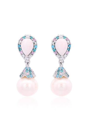 GEORGINI WISTERIA CREATED OPAL AND PEARL CASCADE EARRINGS SILVER
