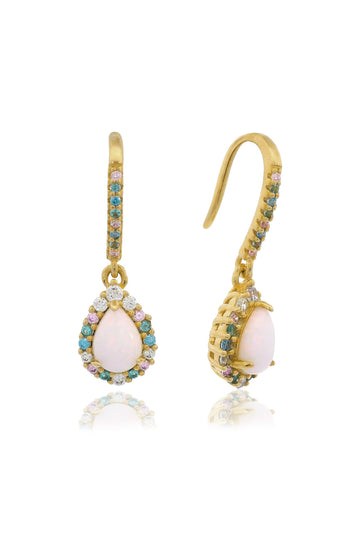 GEORGINI WISTERIA CREATED OPAL FLORIBUNDA SHEPHERD HOOK EARRINGS GOLD