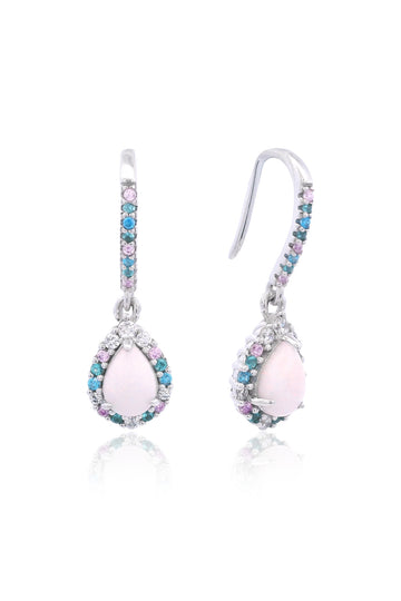 GEORGINI WISTERIA CREATED OPAL FLORIBUNDA SHEPHERD HOOK EARRINGS SILVER