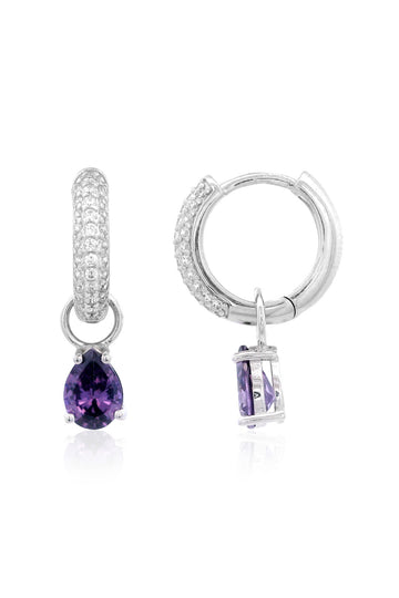 GEORGINI WISTERIA DUO PEAR EARRINGS AMETHYST CZ SILVER