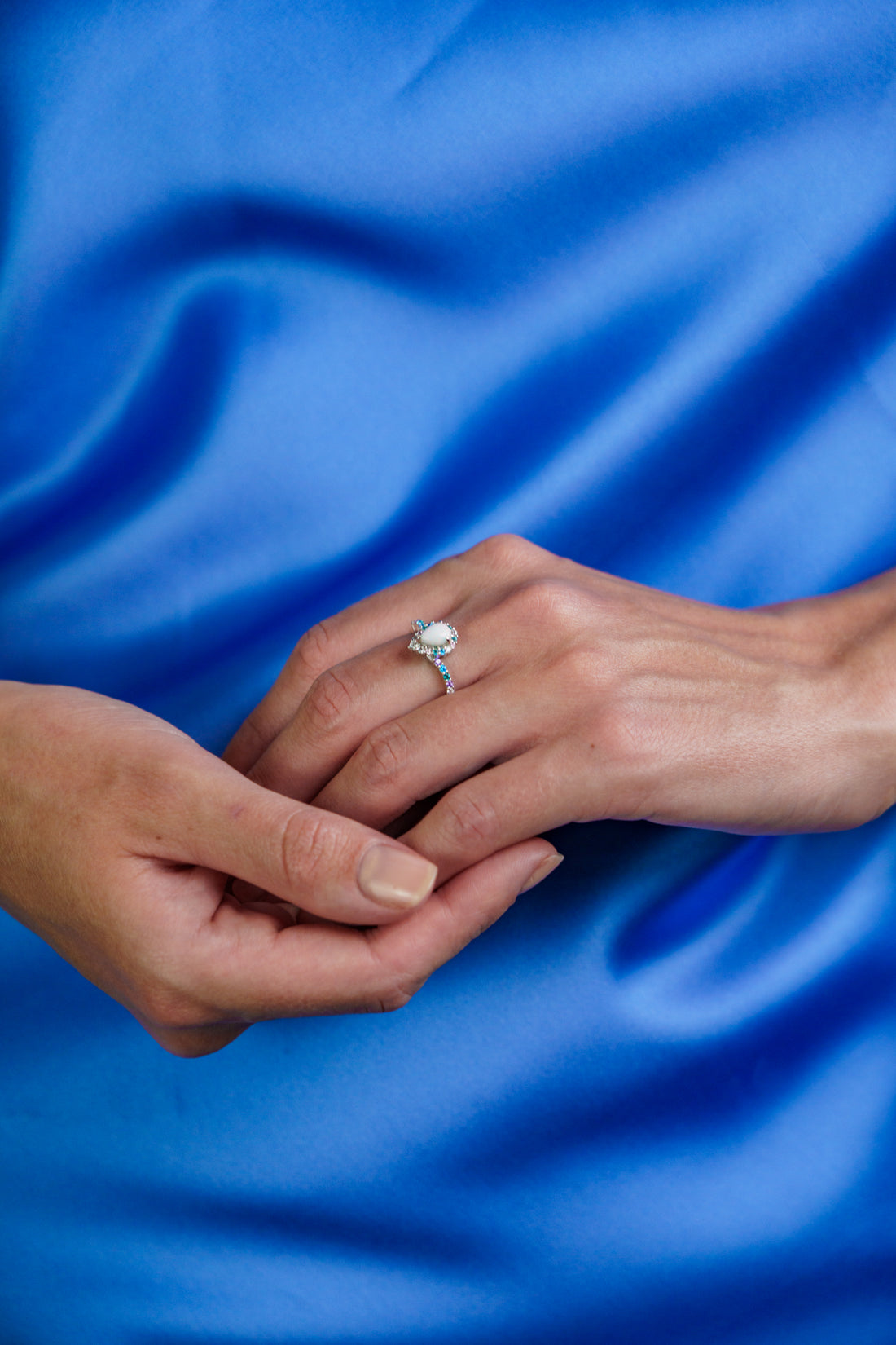 GEORGINI WISTERIA CREATED OPAL FLORIBUNDA RING SILVER