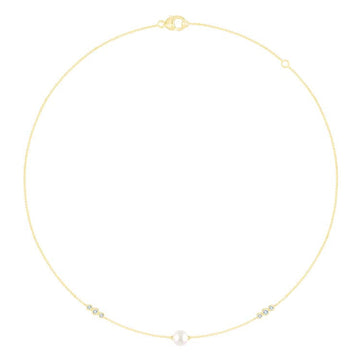 0.11ct Lab Grown Diamond Freshwater Pearl Necklace in 9K Yellow Gold