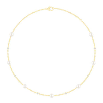 0.21ct Lab Grown Diamond Freshwater Pearl Necklace in 9K Yellow Gold
