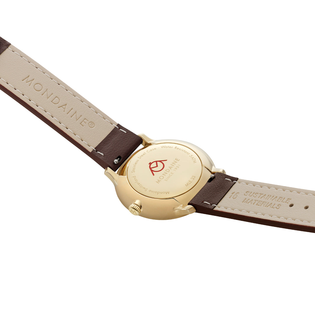 Mondaine Doppio Brown Leather 33mm Watch - MLE.33110.LGV