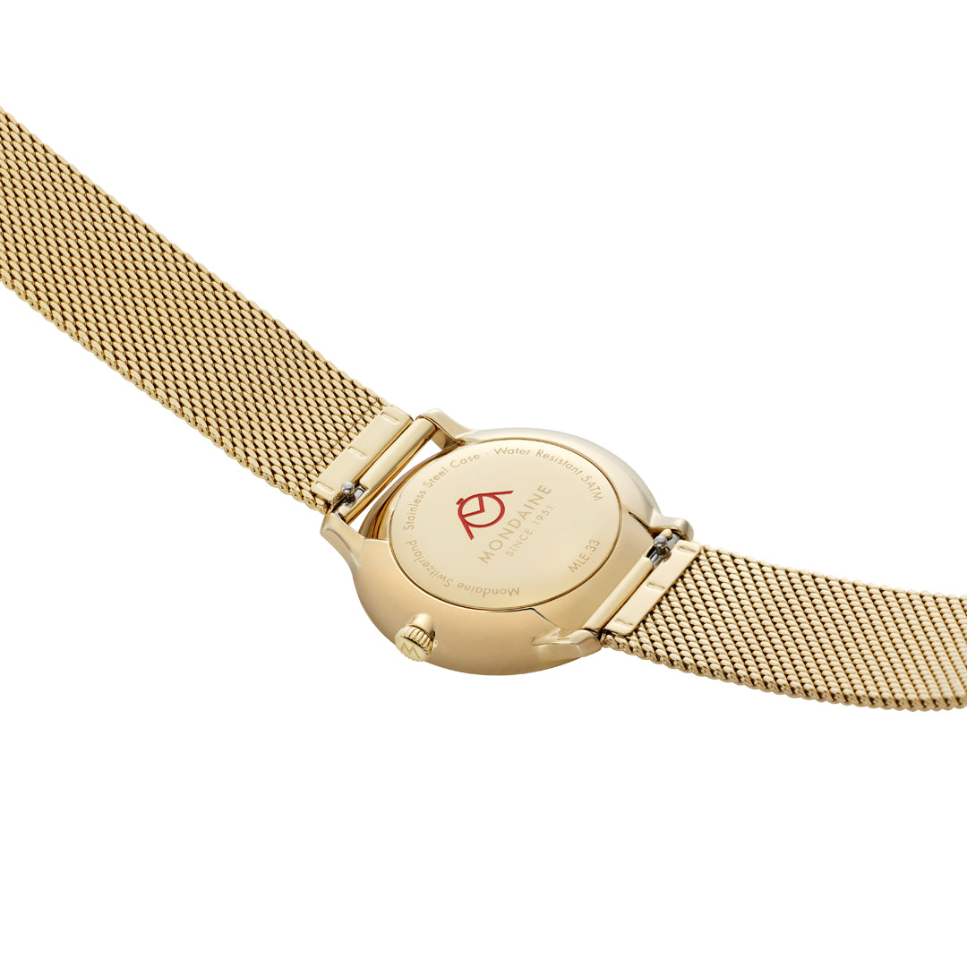 Mondaine Doppio Gold Plated Stainless Steel 33mm Watch - MLE.33111.SM