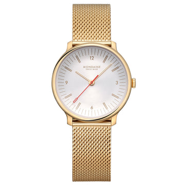 Mondaine Doppio Gold Plated Stainless Steel 33mm Watch - MLE.33111.SM