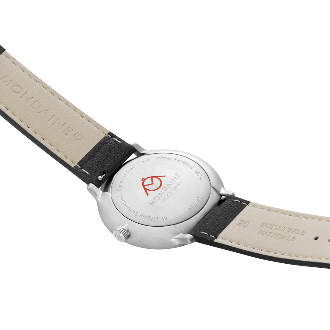 Mondaine Doppio 41mm Vegan Leather Watch - MLE.41210.LBV