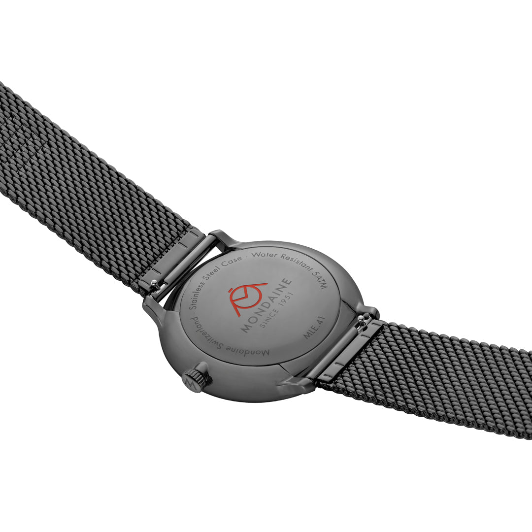 Mondaine Doppio Black Stainless Steel 41mm Watch - MLE.41220.SM