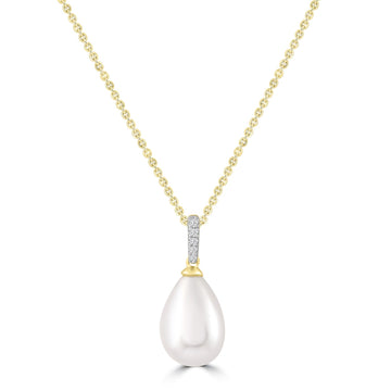 Diamond Pearl Necklace with 0.02ct Diamonds in 9K Yellow Gold - N-20566-002-Y