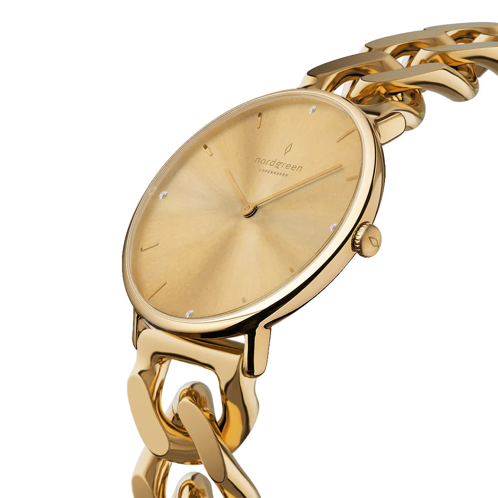 Nordgreen Native 28mm Gold Chain Crystal Dial Watch