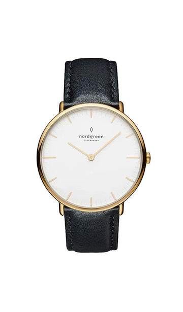 Nordgreen Native 28mm Black Leather Strap Watch