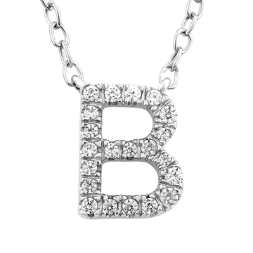 Initial 'B' Necklace with 0.09ct Diamonds in 9K White Gold