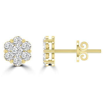 Cluster Stud Diamond Earrings with 0.25ct Diamonds in 9K Yellow Gold