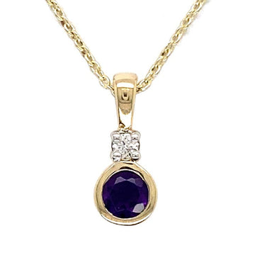 Diamond and Amethyst 45cm Necklace with 0.05ct Diamond in 9K Yellow Gold