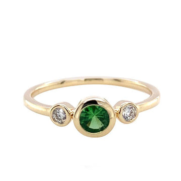 Diamond and Tsavorite Ring with 0.06ct Diamond in 9K Yellow Gold