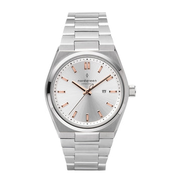 Nordgreen Succession 35mm Silver Dial & Rose Gold Indicies Stainless Steel Strap Watch