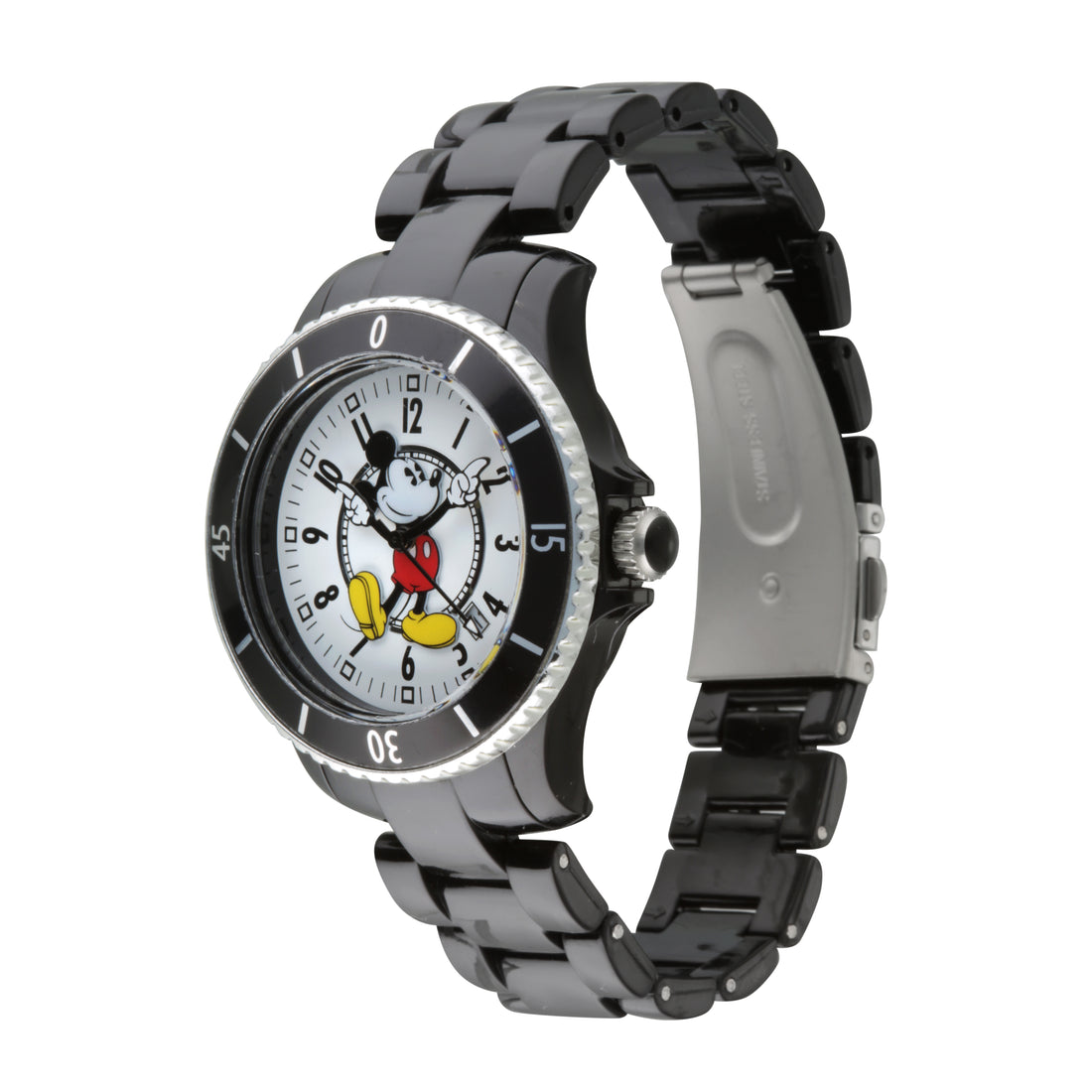 Disney Mickey Sports 40mm White Dial Black Stainless Steel Watch