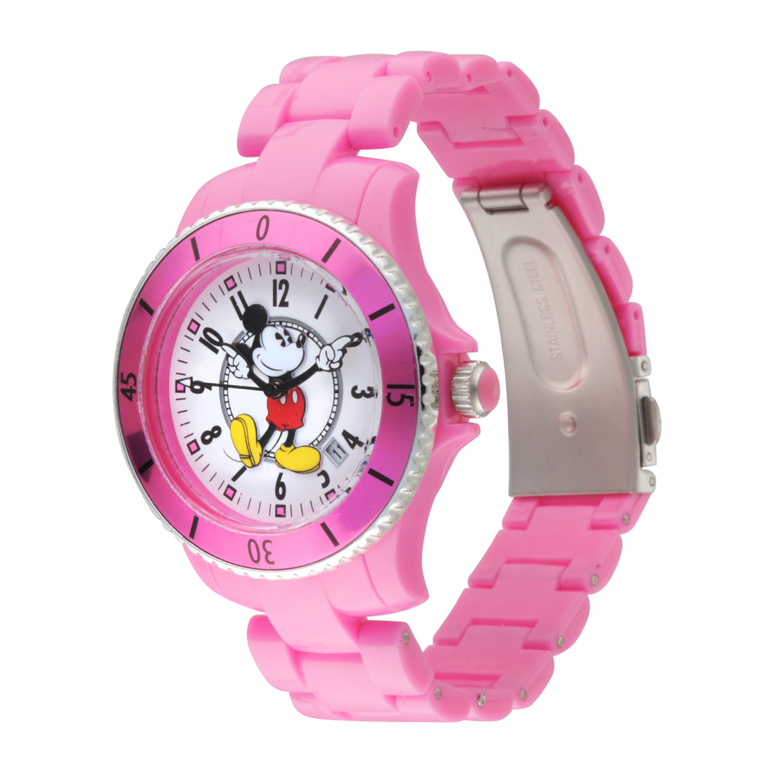 Disney Mickey Sports 40mm White Dial Pink Stainless Steel Watch