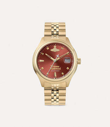 Vivienne Westwood Little Camberwell Red Dial Gold Strap Watch