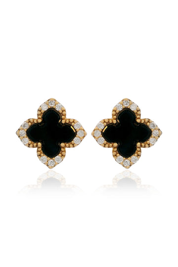 GEORGINI MIDNIGHT VELVET BLACK AGATE FAIRWATER STUD EARRINGS GOLD