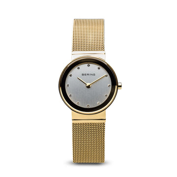 Bering Classic Polished Gold Mesh Swarovski Watch