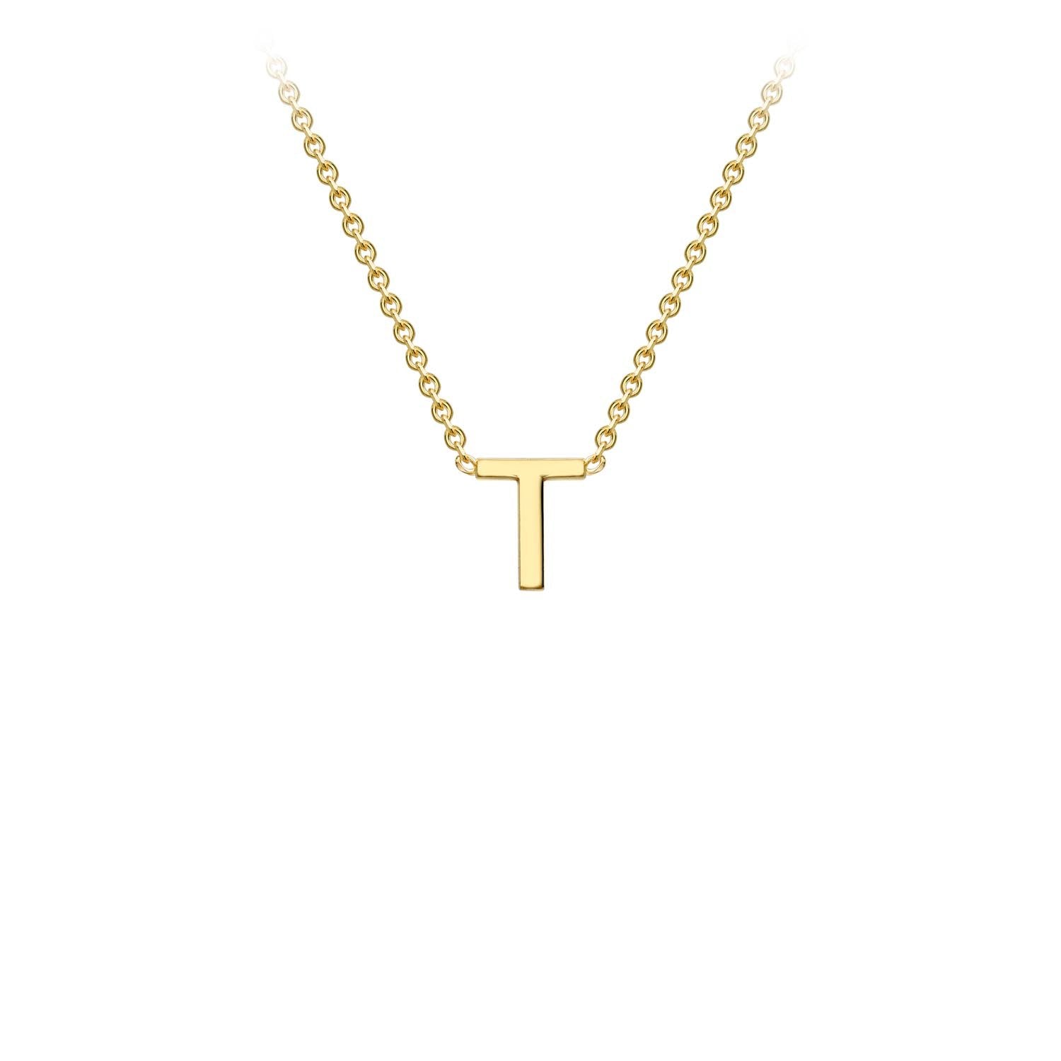 9K Yellow Gold 'T' Initial Adjustable Letter Necklace 38/43cm