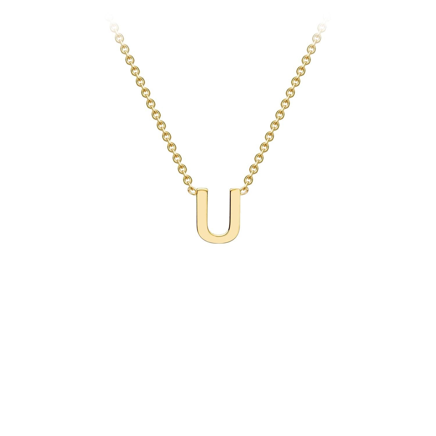 9K Yellow Gold 'U' Initial Adjustable Letter Necklace 38/43cm