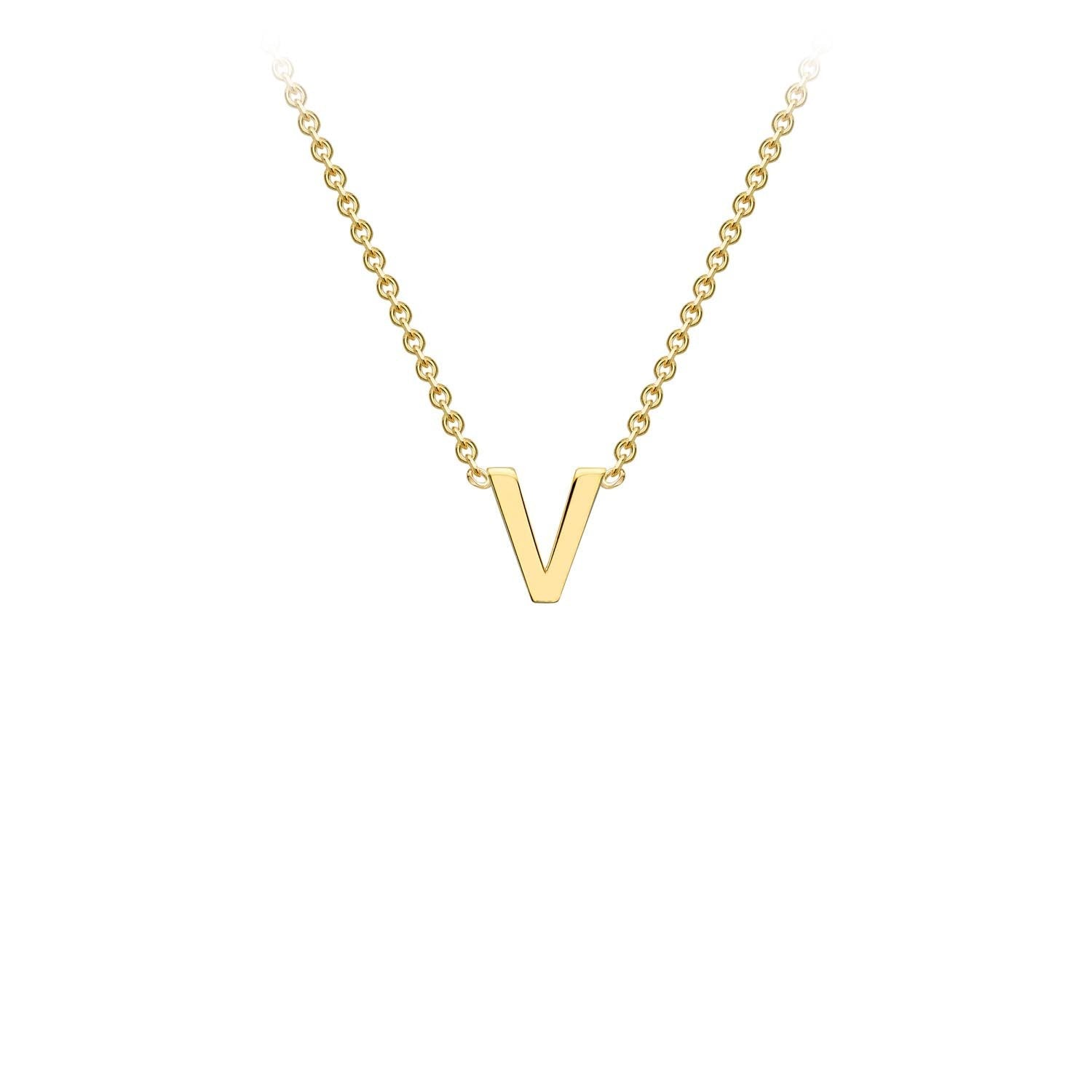 9K Yellow Gold 'V' Initial Adjustable Letter Necklace 38/43cm