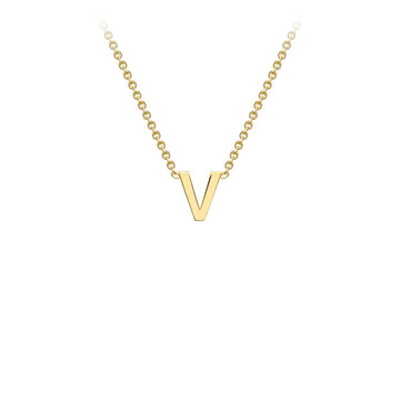 9K Yellow Gold 'V' Initial Adjustable Letter Necklace 38/43cm