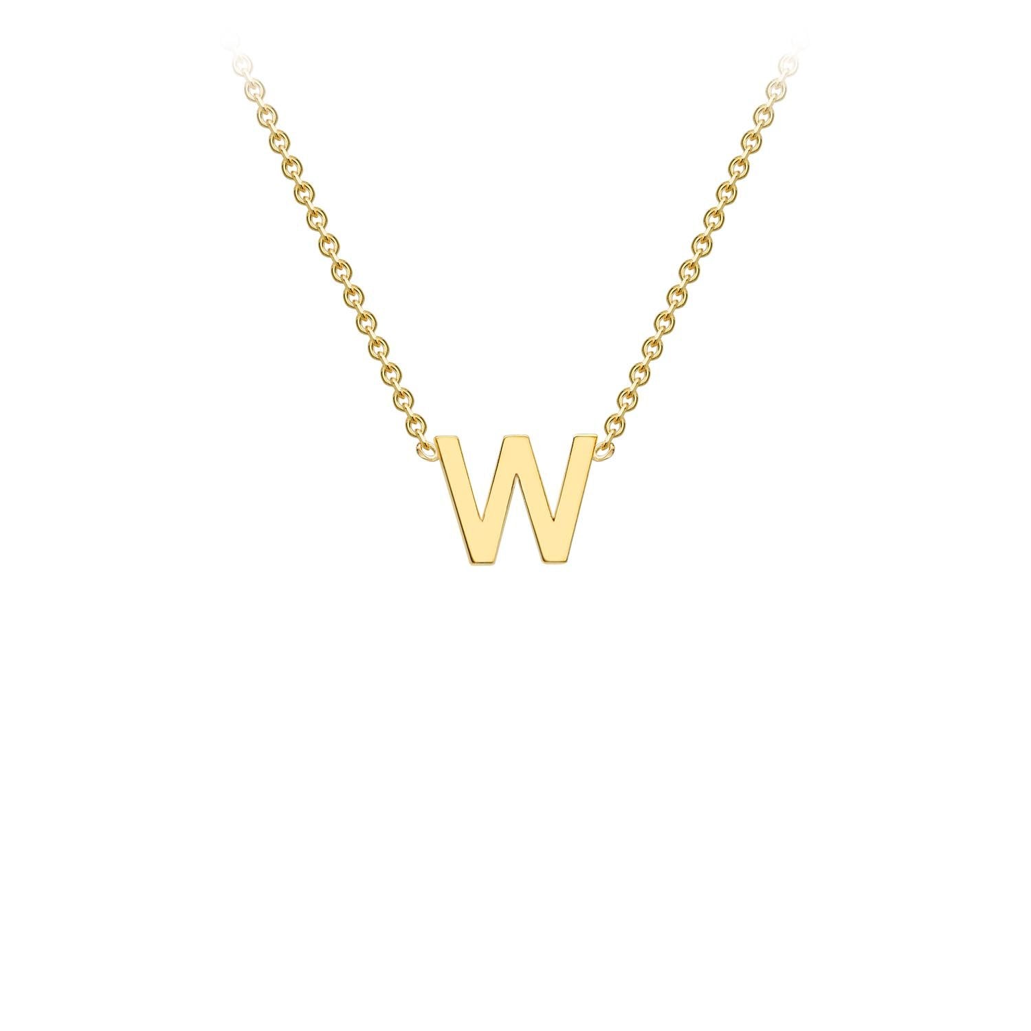 9K Yellow Gold 'W' Initial Adjustable Letter Necklace 38/43cm