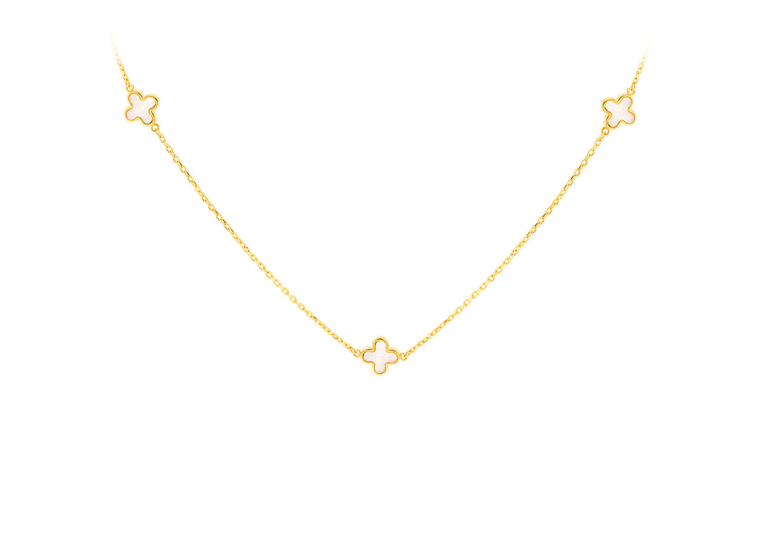 9K Yellow Gold 3 Mother-of-Pearl Petal Necklace 40-42.5 cm