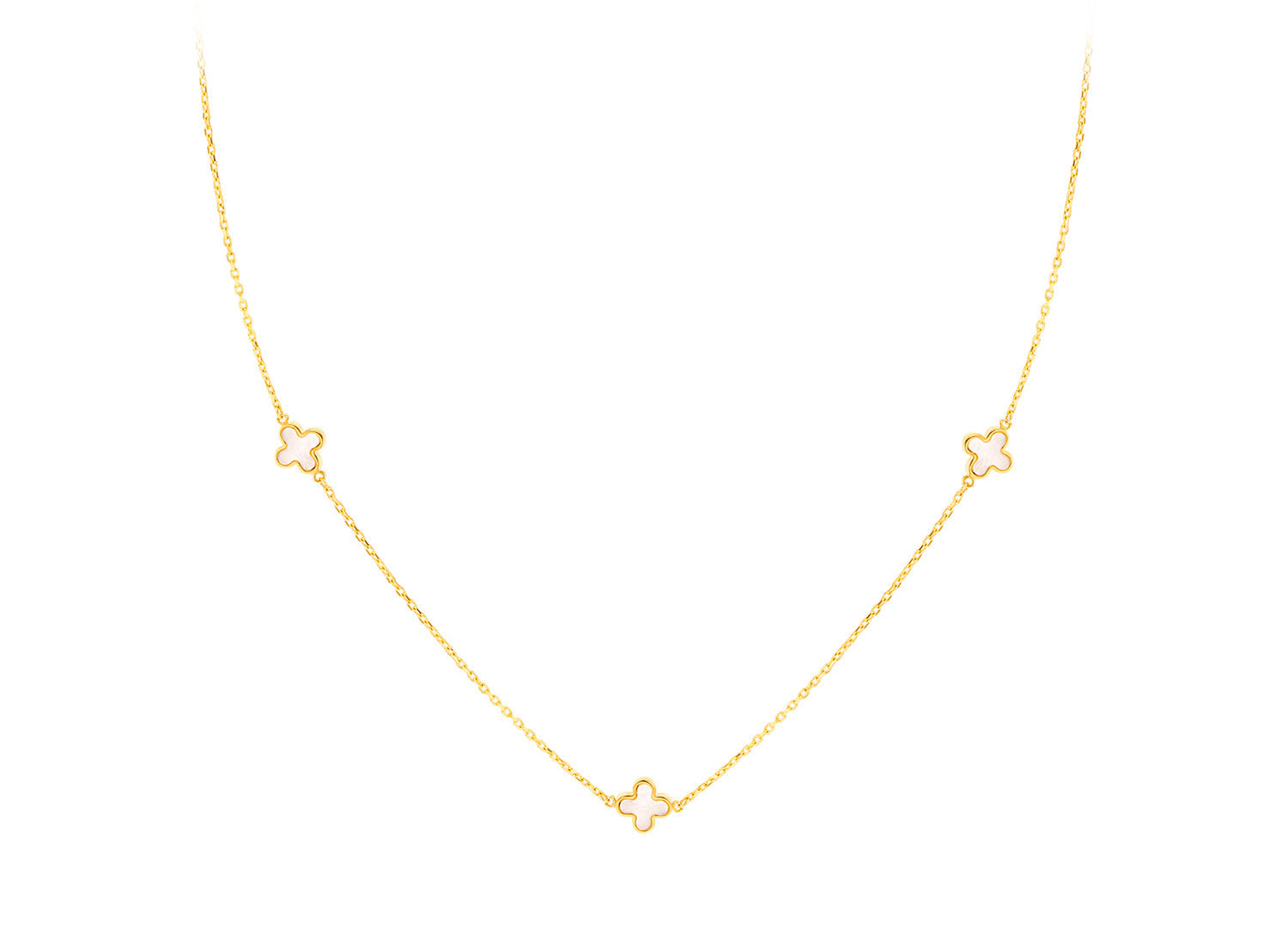 9K Yellow Gold 3 Mother-of-Pearl Petal Necklace 40-42.5 cm