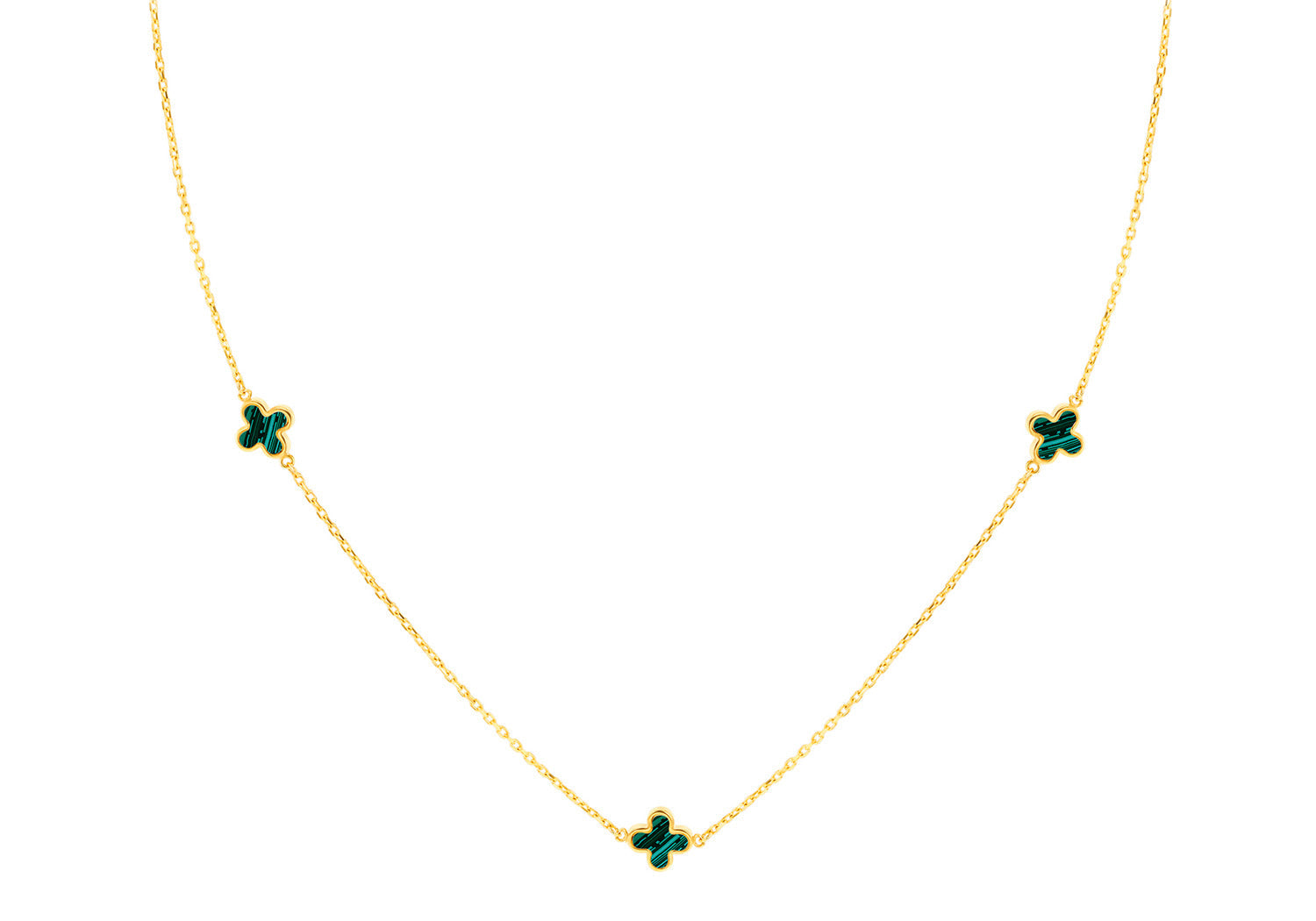9K Yellow Gold 3 Malachite Petal Necklace 40-42.5 cm