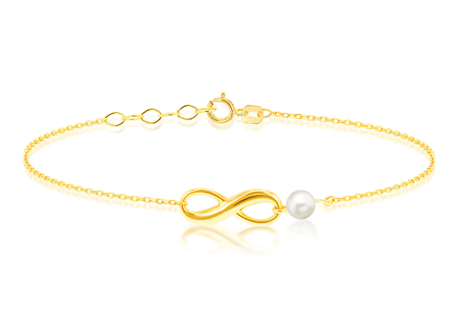 9K Yellow Gold Freshwater Pearl Infinity Bracelet 16.5-18 cm