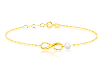 9K Yellow Gold Freshwater Pearl Infinity Bracelet 16.5-18 cm