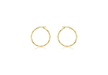 9K Yellow Gold Diamond Cut Hoop Earrings 28mm